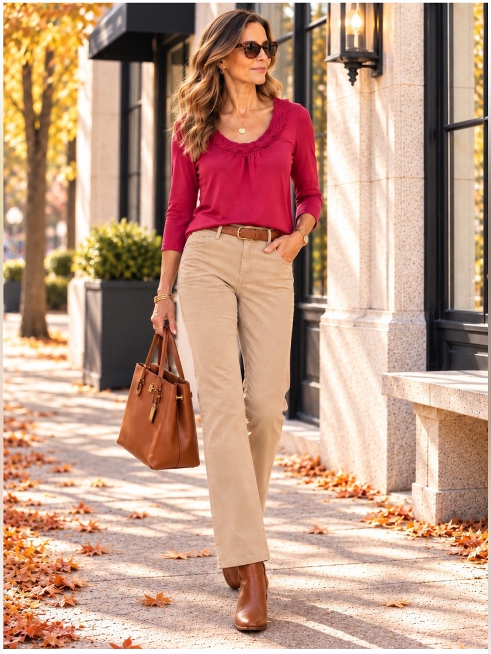 Talbots Deep Rose Pink Braided Scoop Neck 3/4 Sleeve Knit Top